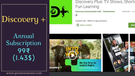 Discovery Plus Annual Subscription Price in India